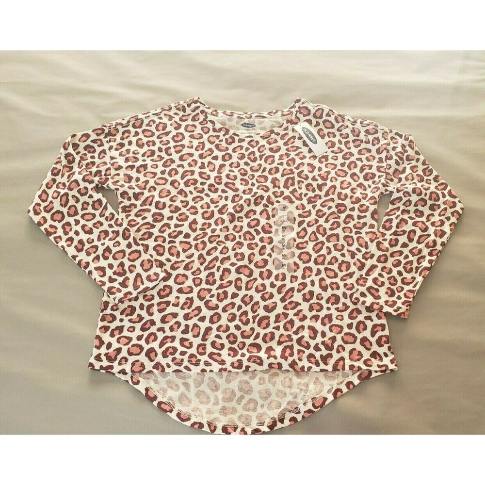 NWT Old Navy Girls Long Sleeve Burgundy Animal Print Pullover Top Size Medium 8